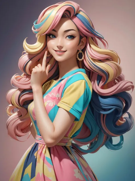 3DMM
1girls, ,,grin smile smile
8K image, a vibrant woman, hair styled like a colorful coral, eyes shimmering with joy. In a dress made from woven rainbows, she stands in a world where every object has a pastel hue. The scene, under the radiant rainbow light, captured in the style of a pop art painting.
<lora:tw:0.5>
(masterpiece, best quality, official art,intricate details:1.2) <lora:3DMM_V10:1>