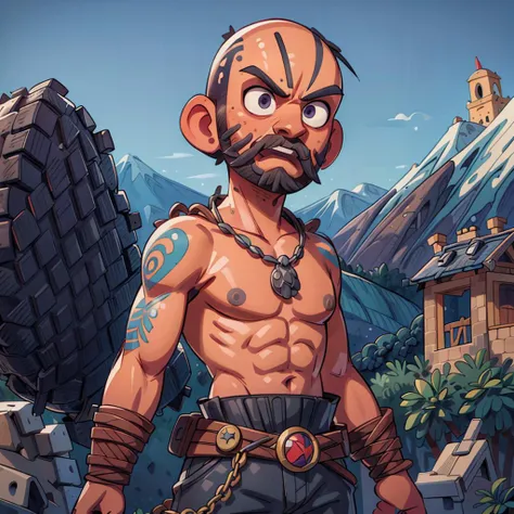 ((best quality, masterpiece)), ((style-swirlmagic):0.05), dramatic,
((baldie_hairstyle):1.3) , ((a man):1.3), power pose, ((barbarian):1.1),armor, sword, shield, tattoo, ((bald)), muscular, angry, open mouth, ((white facial hair):1.1), outdoor, ((medieval, mountains on background):1.2),
<lora:more_details:0.5>, <lora:3DMM_V7:1> , <lora:baldie_hairstyle:0.4>