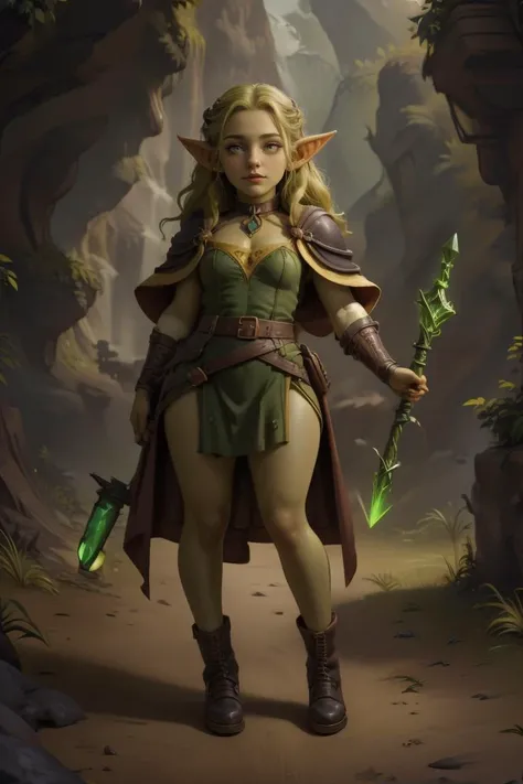 breathtaking 40yo, 1girl, (full body shot:1.4), facing viewer, thick hips, short stack, wizard, (scowl:1.4), (holding a staff:1.2), delicate\(armor\), belt, glove, boots, (wizard robe:1.2), long shiny hair, trending on artstation, pixiv, digital art, anime masterpiece, dynamic lighting, beautiful aesthetic, 4k, award winning, hd, detailed backgound, <lora:Mild detail adjusterV10:0.2> <lora:Bright_Eyes:0.7> AGGA_ST002, bright pupils <lora:Loraeyes_V1:0.4> loraeyes, <lora:dnd_goblin:0.7>goblin Style-Goblinmode <lora:breastsizeslideroffset:-0.1> (edgQuality:1.2) advntr character, <lora:lcm-lora-sdv1-5:0.7>, masterpiece, award-winning, professional, highly detailed