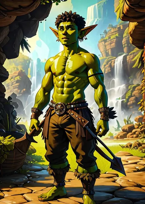 goblin, barbarian, (green skin:1.3), official artwork, official dnd art, in the style of Greg Rutkowski, best quality, masterpiece, intricate details,<lora:dnd_goblin-000110:0.8> <lora:samdoesartsSamYang_offsetRightFilesize:1>