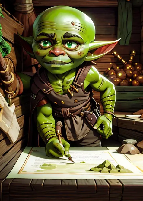 goblin, rogue, (green skin:1.3), official artwork, official dnd art, in the style of Greg Rutkowski, best quality, masterpiece, intricate details,<lora:dnd_goblin-000110:0.8> <lora:arcaneStyleLora_offset:1>
