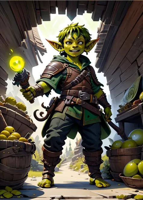 goblin, rogue, (green skin:1.3), official artwork, official dnd art, in the style of Greg Rutkowski, best quality, masterpiece, intricate details,<lora:dnd_goblin-000110:0.8> <lora:lihui234-32:1>