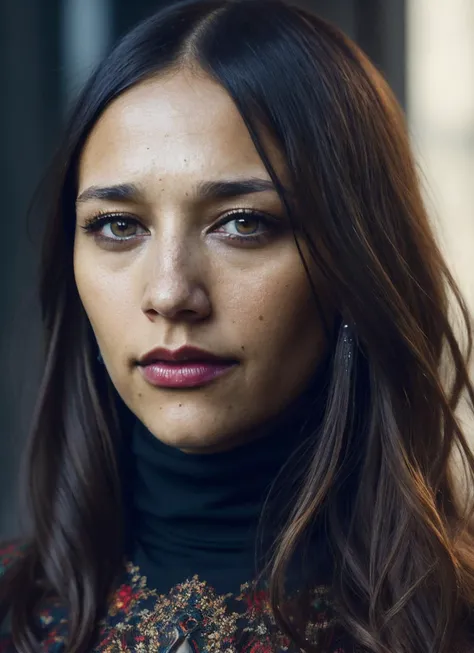 A stunning intricate full color portrait of (sks woman:1), wearing a black turtleneck, epic character composition, by ilya kuvshinov, alessio albi, nina masic, sharp focus, natural lighting, subsurface scattering, f2, 35mm, film grain, <lora:locon_rashida_v1_from_v1_64_32:1.3>