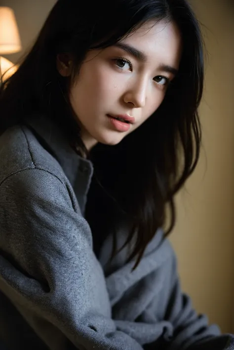 Closeup, A 20 yo woman, dark theme, soothing tones, muted colors, jacket, jeans, fashion, high contrast, (natural skin texture, hyperrealism, soft light, sharp), upper body, in school, Negative, <lora:MoosMST4:1> <lora:JessicaBlank-01:1>