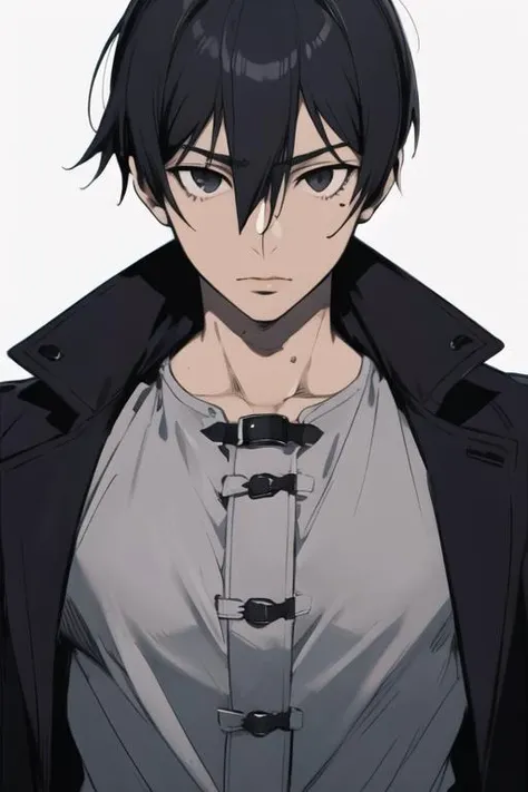 masterpiece, best quality, high quality, 1boy, solo, male focus, looking at viewer, upper body, <lora:hiroshi_yuuki:0.76>, hiroshi_yuuki, black hair, hair between eyes, black eyes, realistic, coat
