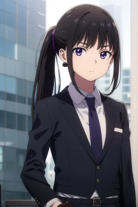takinainoue, <lora:takinainoues1-lora-nochekaiser:1>,
inoue takina, long hair, bangs, ponytail, black hair, (purple eyes:1.2),
BREAK gloves, long sleeves, jacket, necktie, black gloves, collared shirt, belt, pants, vest, black jacket, black pants, formal, suit, red necktie, headset, black suit, earpiece,
BREAK outdoors, city,
BREAK looking at viewer, (cowboy shot:1.5),
BREAK <lyco:GoodHands-beta2:1>, (masterpiece:1.2), best quality, high resolution, unity 8k wallpaper, (illustration:0.8), (beautiful detailed eyes:1.6), extremely detailed face, perfect lighting, extremely detailed CG, (perfect hands, perfect anatomy),