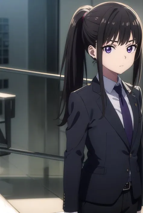 takinainoue, <lora:takinainoues1-lora-nochekaiser:1>, 
inoue takina, long hair, bangs, ponytail, black hair, (purple eyes:1.2),
BREAK gloves, long sleeves, jacket, necktie, black gloves, collared shirt, belt, pants, vest, black jacket, black pants, formal, suit, red necktie, headset, black suit, earpiece,
BREAK outdoors, city,
BREAK looking at viewer, (cowboy shot:1.5),
BREAK <lyco:GoodHands-beta2:1>, (masterpiece:1.2), best quality, high resolution, unity 8k wallpaper, (illustration:0.8), (beautiful detailed eyes:1.6), extremely detailed face, perfect lighting, extremely detailed CG, (perfect hands, perfect anatomy),