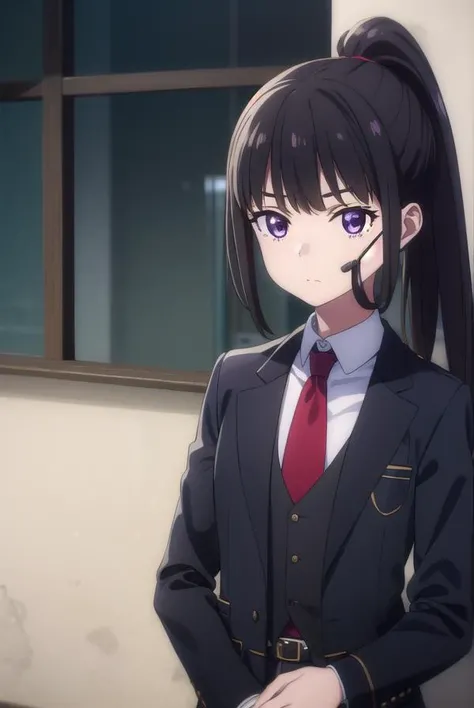 takinainoue, <lora:takinainoues1-lora-nochekaiser:1>,
inoue takina, long hair, bangs, ponytail, black hair, (purple eyes:1.2),
BREAK gloves, long sleeves, jacket, necktie, black gloves, collared shirt, belt, pants, vest, black jacket, black pants, formal, suit, red necktie, headset, black suit, earpiece,
BREAK outdoors, city,
BREAK looking at viewer, (cowboy shot:1.5),
BREAK <lyco:GoodHands-beta2:1>, (masterpiece:1.2), best quality, high resolution, unity 8k wallpaper, (illustration:0.8), (beautiful detailed eyes:1.6), extremely detailed face, perfect lighting, extremely detailed CG, (perfect hands, perfect anatomy),