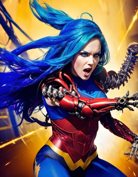 portrait of AlissaWhiteGluztQuiron woman, wearing a biomechanical organism on a rampage, bold, bright colours,
<lora:quiron_AlissaWhiteGluz_v3:1> ,
