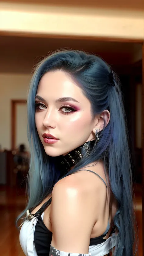 (best quality:0.5), 1girl, solo,
RAW photo of AlissaWhiteGluz, (heavy makeup look:1.1), parted lips, blue hair, wearing a bdsm, full body shot, muscle body,
<lora:quiron_AlissaWhiteGluz:0.7> , <lora:BimboMakeup_v1:0.3>,