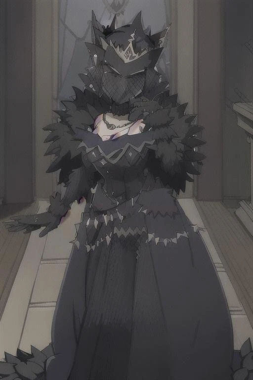 fullbody ,pose , Gremory,pose, dark A-line dress, a veil that covers most of her face, faux fur wrap shawl on her shoulder, black glove, hat with crown ,necklace ,choker , moonlight, masterpiece, best quality,<lora:2R 12E CosineRestart Animefullpruned Locon Lycoris:0.4> , indoor, castle , (looking at viewer:1.5), center of the picture, night, moon, moonlight