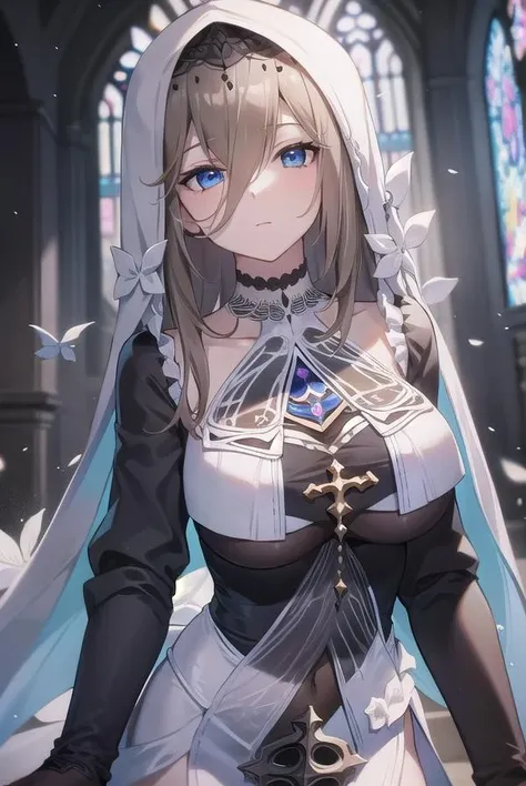 aponia, <lora:aponia-lora-nochekaiser:1>,
aponia, blue eyes, brown hair, hair between eyes, long hair,
BREAK black dress, dress, habit, long sleeves, nun, veil,
BREAK looking at viewer,
BREAK indoors, church,
BREAK <lyco:GoodHands-beta2:1>, (masterpiece:1.2), best quality, high resolution, unity 8k wallpaper, (illustration:0.8), (beautiful detailed eyes:1.6), extremely detailed face, perfect lighting, extremely detailed CG, (perfect hands, perfect anatomy),