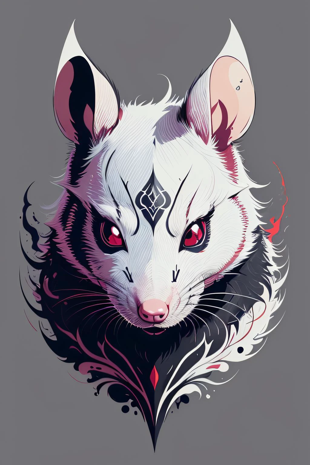 (white rat head:1.1), tattoo art, evil, vector design, vector art, center, glowing eyes, flat color, ink outline, high quality, high detailed, <lora:tshee00d:0.33>