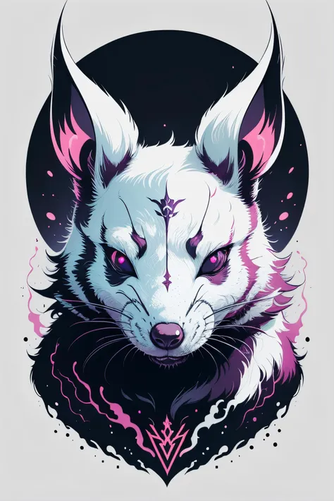 (1white rat head:1.1), tattoo art, evil, logo design, vector design, vector art, center, (glowing eyes:1.1), flat color, synthwave light, lineart, hard outline, high quality, high detailed,  <lora:tshee00d:0.33>