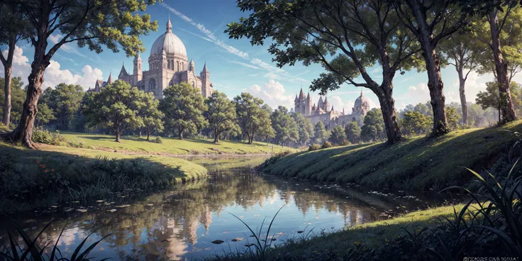 landscape of a Marsh, Geeky woods, Clear skies, Cozy, Junglecore, colorful, vivid colors, best quality, absurdres, highest quality, amazing details, 8k <lora:add_detail:1>