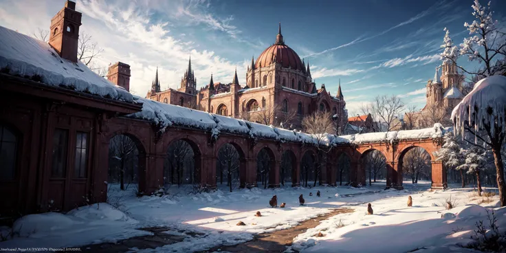art by Posuka Demizu, Wax casting art of a landscape of a Suspicious Hungary, Snowy, Romantic, (electric orange and tiger print:0.7) , adobe lightroom, photolab, colorful, vivid colors, best quality, absurdres, highest quality, amazing details, 8k  <lora:add_detail:1>