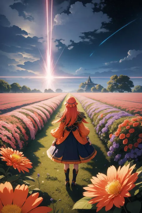 1girl, (designed by Ivan Marchuk:0.8) , fantasy Anime, award winning, POV shot of a Intricate Senseless ("Battle of Stamford Bridge":1.3) , near Flowing jungle, Weary flower field and Lyra constellation in background, Stormy weather, shallow depth of field, Realistic, Frightening, Hippiepunk, Black lighting, 35mm, Autochrome, glitter texture, DayGlo orange mist, artstation, professional