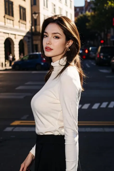 1girl,sexy pose,best quality,masterpiece,illustration,an extremely delicate and beautiful,CG,unity,8k wallpaper,Amazing,finely detail,masterpiece,official art,extremely detailed CG unity 8k wallpaper,incredibly absurdres,huge filesize,ultra-detailed,highres,extremely detailed,beautiful detailed girl,realistic,full frontal,outdoors,turtleneck shirt,skirt,light contrast,<lora:Angelina Jolie:0.8>,