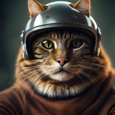a photorealistic image of a cat wearing helmet, depth of field,