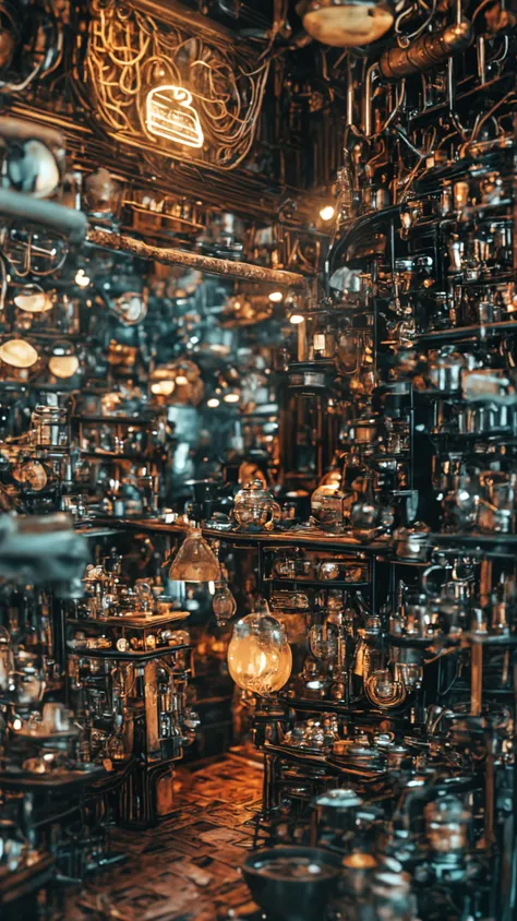 (Professional photograph:1.0) capturing the (Victorian-influenced cyberpunk ambiance:1.1) focusing on a (charming tea shop front:1.2). The intricate (steampunk-inspired details:1.1) on the storefront blend seamlessly with (futuristic elements:1.0). In (4K UHD:1.0) resolution, the image reflects (high-quality:1.0) craftsmanship. A (family enjoying tea:1.2) inside adds a touch of warmth, set against a (mysterious fog:1.1) that enhances the (futuristic yet nostalgic:1.2) feel of the scene