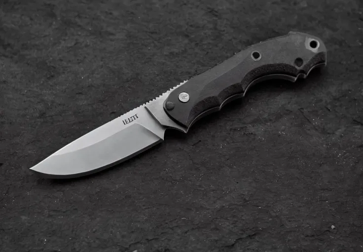 black handled knife on black and white surface