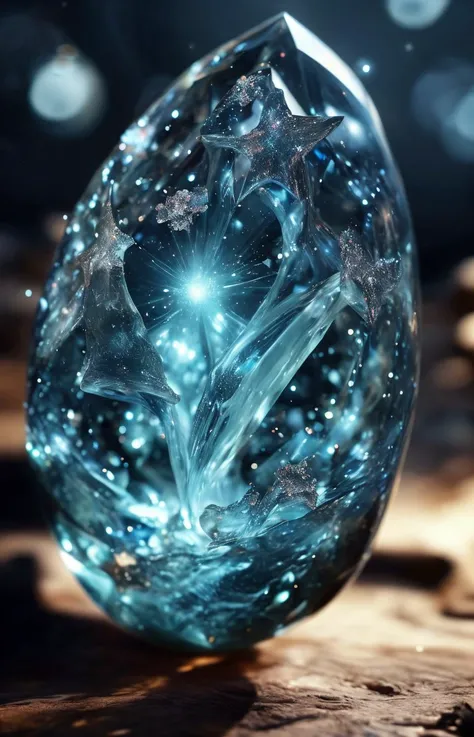 Celestial Tear - A tear-shaped gemstone with a translucent, otherworldly glow, reminiscent of falling stars. masterpiece, 8k, perfect quality , realistic,ultraclear detailed , detailed background <lora:add_detail:0.7>