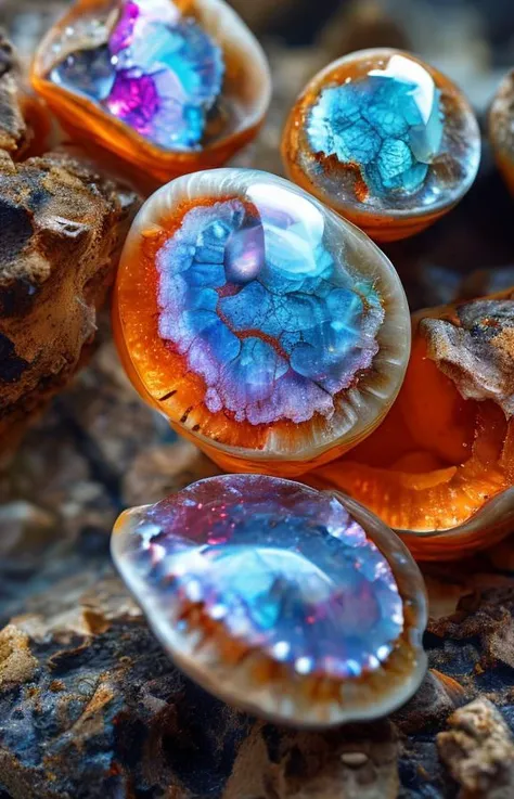 Ammolite: A gem made from fossilized ammonite shells, displaying a mesmerizing iridescent play of colors. masterpiece, 8k, perfect quality , realistic,ultraclear detailed , detailed background <lora:add_detail:0.7>