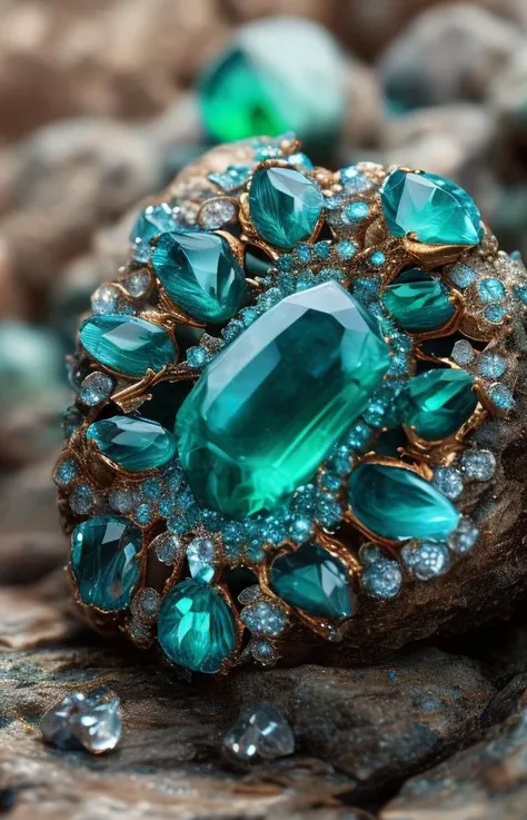 Chrysocolla: A blue to green gemstone with occasional brown inclusions, resembling a tranquil ocean scene. masterpiece, 8k, perfect quality , realistic,ultraclear detailed , detailed background <lora:add_detail:0.7>