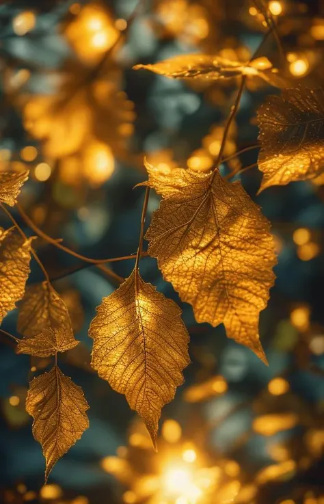 Solar Veil Leaf - A leaf that filters sunlight into a beautiful, golden glow, as if it were a miniature sun.   masterpiece, 8k, perfect quality , realistic,ultraclear  detailed , detailed background   <lora:add_detail:0.7>