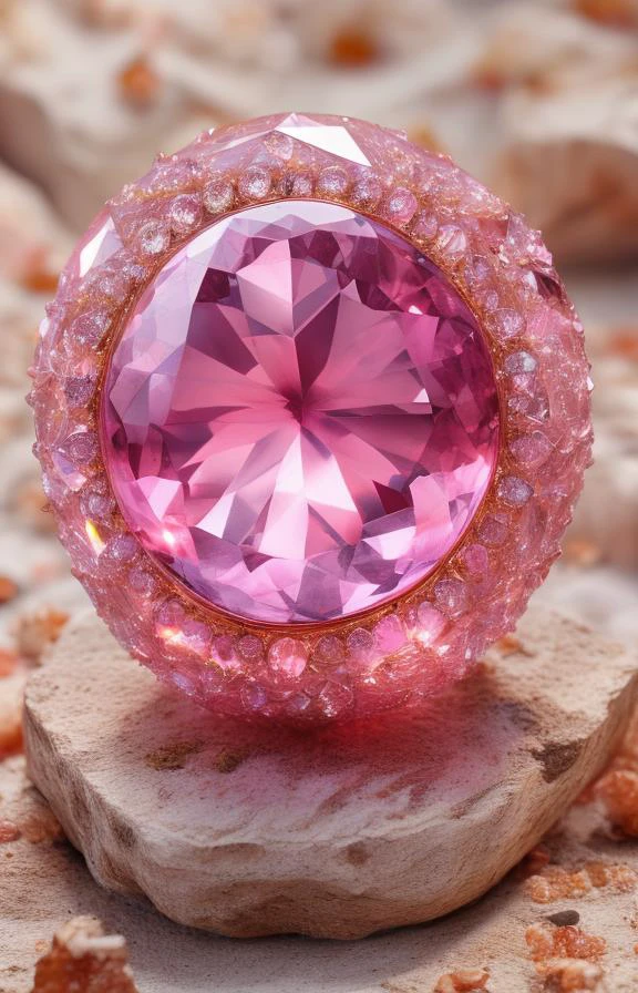 Morganite: A pink to peach-colored gemstone with a delicate and feminine appeal. masterpiece, 8k, perfect quality , realistic,ultraclear detailed , detailed background <lora:add_detail:0.7>