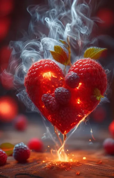 Emberheart Berry - A berry that seems to radiate a warm, pulsing light, as if with a fiery heart.   masterpiece, 8k, perfect quality , realistic,ultraclear  detailed , detailed background   <lora:add_detail:0.7>