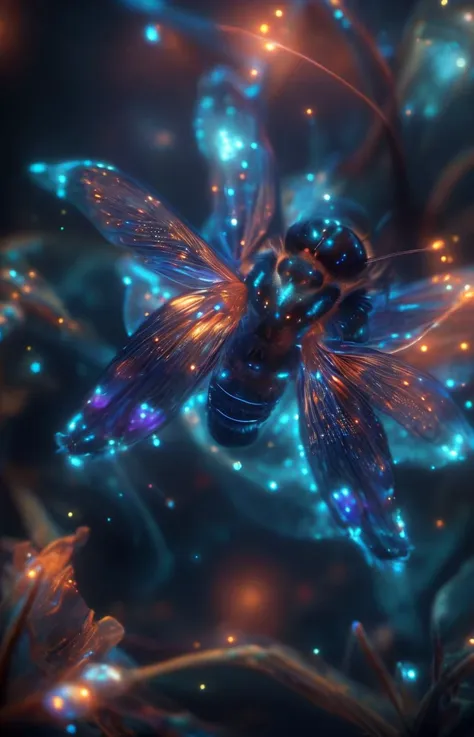 Ethereal Firefly - A small, glowing insect that emits an ethereal light, illuminating the darkness.   masterpiece, 8k, perfect quality , realistic,ultraclear  detailed , detailed background   <lora:add_detail:0.7>