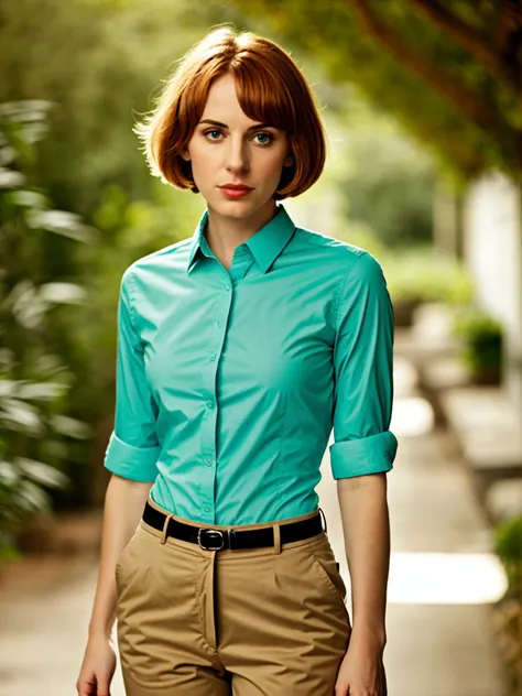 focused film still of Lois Griffin wearing an (untucked:1.25) collared button-down shirt with (rolled up sleeves:1.15) and (flat-front khaki pants:1.1), (prominent aquiline nose:1.25), (short hair), (she is standing in a middle-class suburban yard in Rhode Island at dusk), (detailed body) (detailed background), UHD color film still, intricate detail, ultra sharp focus dslr, (lomo lc-a 35mm) soft lighting, high quality, film grain <lora:loisGriffin_v10:0.8>
