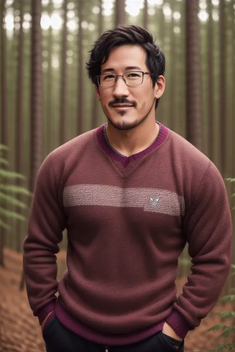 <lora:Markiplier:.4>, Close up photograph of Markiplier standing in a forest in a sweater and sweatpants, rim light, handsome, vibrant colors, bokeh, extreme detail, photo realistic, photo shoot, model shoot