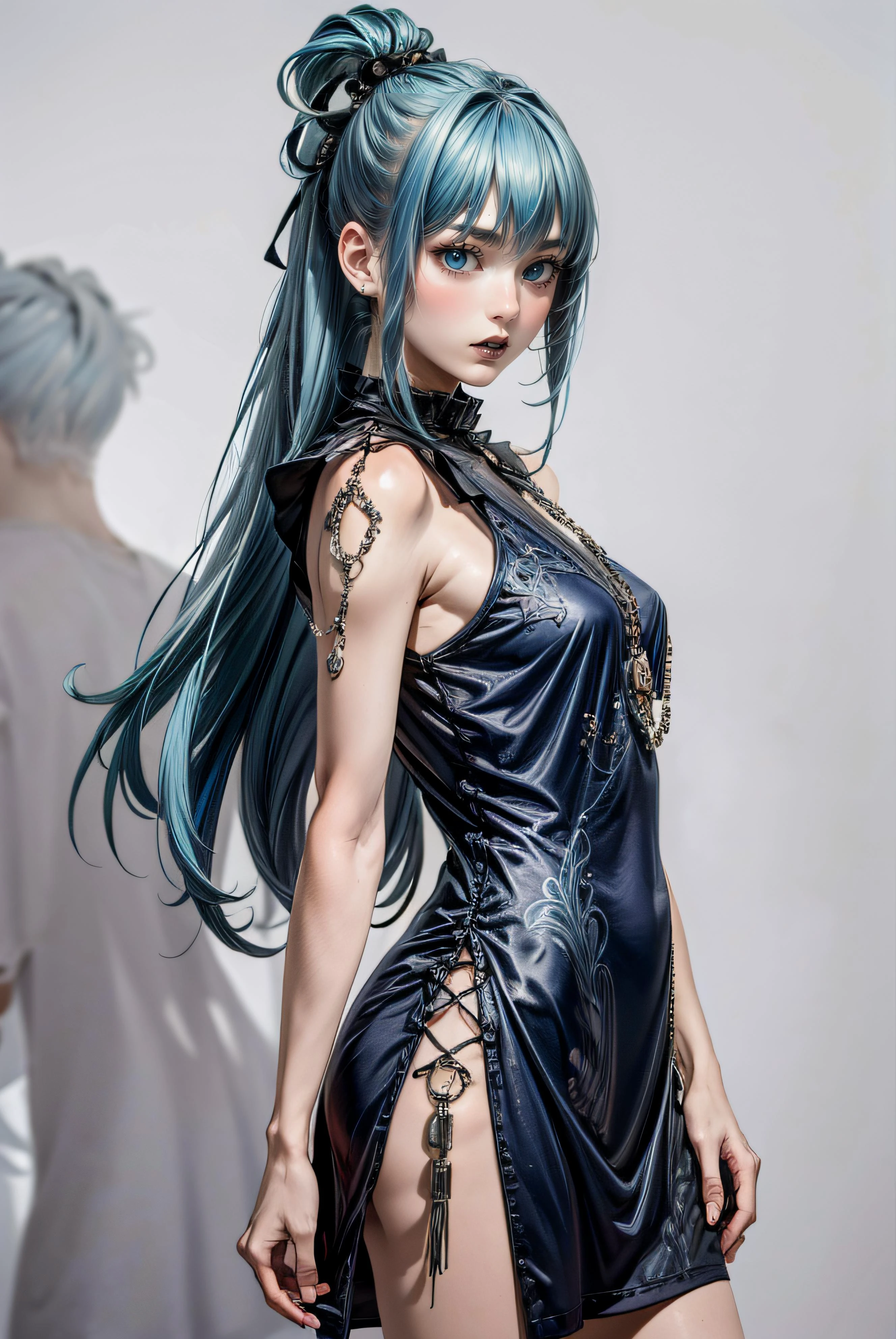 highres, (masterpiece:1.2), (best quality, highest quality), <lora:aqua:0.8> aqua, 1girl, blue hair, blue eyes, very long hair, hair ornament
<lora:edgGothDress:0.8> edgGD, wearing edgGD goth dress,
<lora:add_detail:1>,