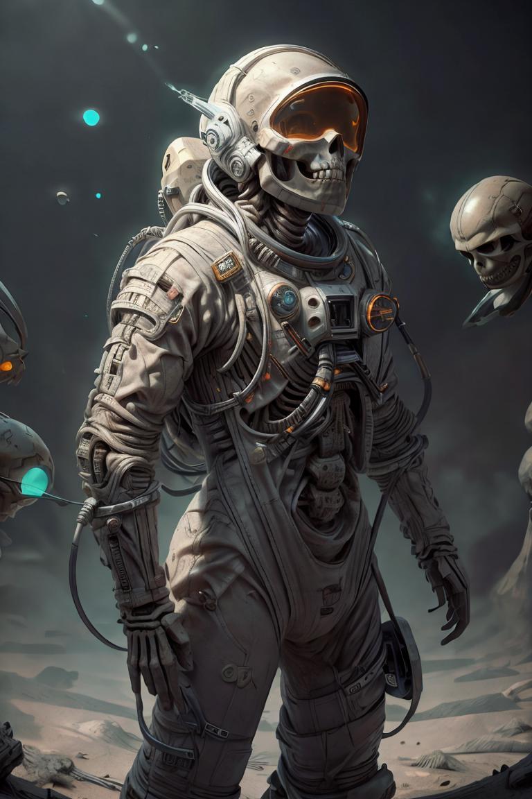 A man in a space suit standing in front of aliens - SeaArt AI