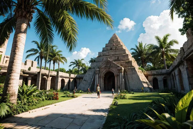 (Absurdres, Absurd Amount of Details, Intricate Details, Masterpiece, Best Quality, High Resolution, 8k), ruins of an ancient pyramid, jungle, toucans, macaws, bananas on palm trees, butterflies, ivy on the pyramid Depth of Field, VFX, soft light, front light, rim light,
<lora:add_detail:1>