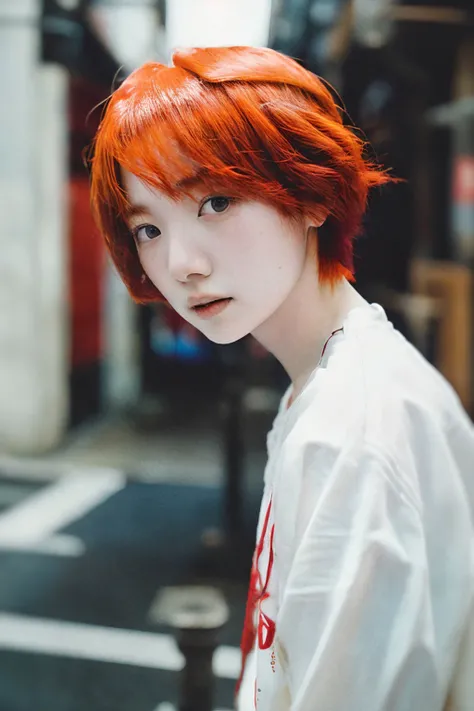 jp_style person, tj, red hair, short hair, street, RAW photo, (masterpiece:1.2), ultra-detailed, detailed skin, <lora:tj-000014:0.6>
