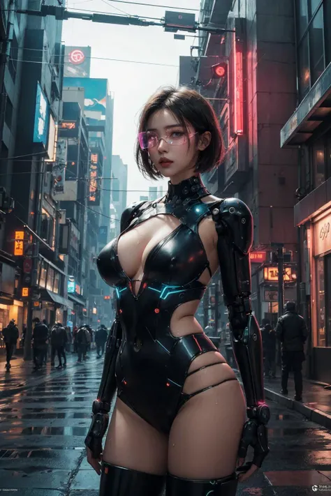 (highest quality、4k、8k、High resolution、masterpiece: 1.2)、Super detailed、(real、photorealistic、photorealistic: 1.37)、SF、beautiful young woman、bounty hunter、Cybernetic Weapons、cyberspace、High Tech City、Shining neon lights、((futuristic fashion))、((Skin-tight, revealing clothing))、mythical creatures、intense action、Fast-paced、Exciting soundtrack、explosion、Advanced technology、Sharp contrast、Gritty atmosphere、Black Market Trading、Skyline at night、Steampunk elements、Laser gun combat、Hidden Alley、hovering drone、Enhanced Vision、The unforgiving metropolis、Cybernetic Implants、Secret organizationysterious Informant、High Speed Chase、Impressive acrobatics、Colorful holograms、Urban Exploration、Navigating Virtual Reality、A diverse and multicultural society、Dystopian society、 Crowded city street、hall々A high-rise building、Android Companion、Illegal cybernetic modifications、A heart-pounding adrenaline rush、Heroic determination、@maryna、crstrnmod