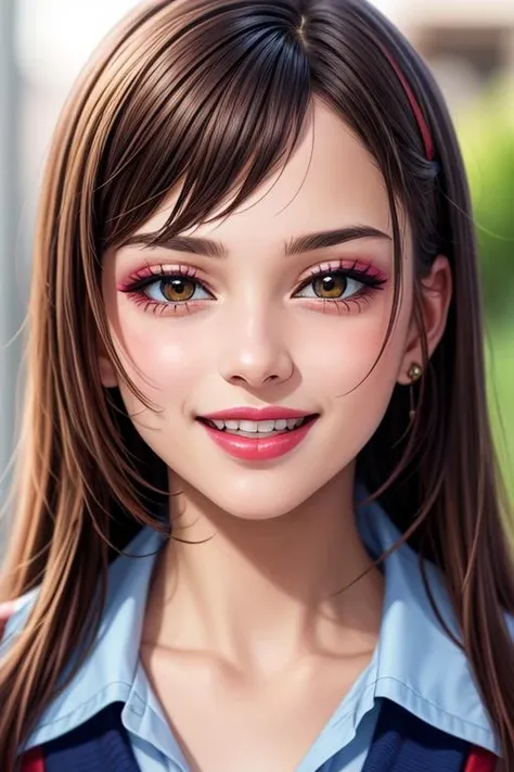 beautiful detailed portrait, young adorable schoolgirl, long straight hair, bangs, beautiful detailed face, makeup, lipstick, laughing uncontrollably, blushing, best quality, extemely detailed <lora:detail_slider_v4:1.3> <lora:colorize:0.6>