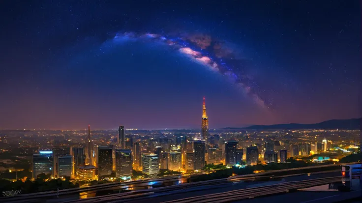 score_9, score_8_up, score_7_up, zPDXL2, <lora:MilkyWay:1>, (((night))), night sky, ((start)), 
city from far away, skyscrapers, (milky way panorama)