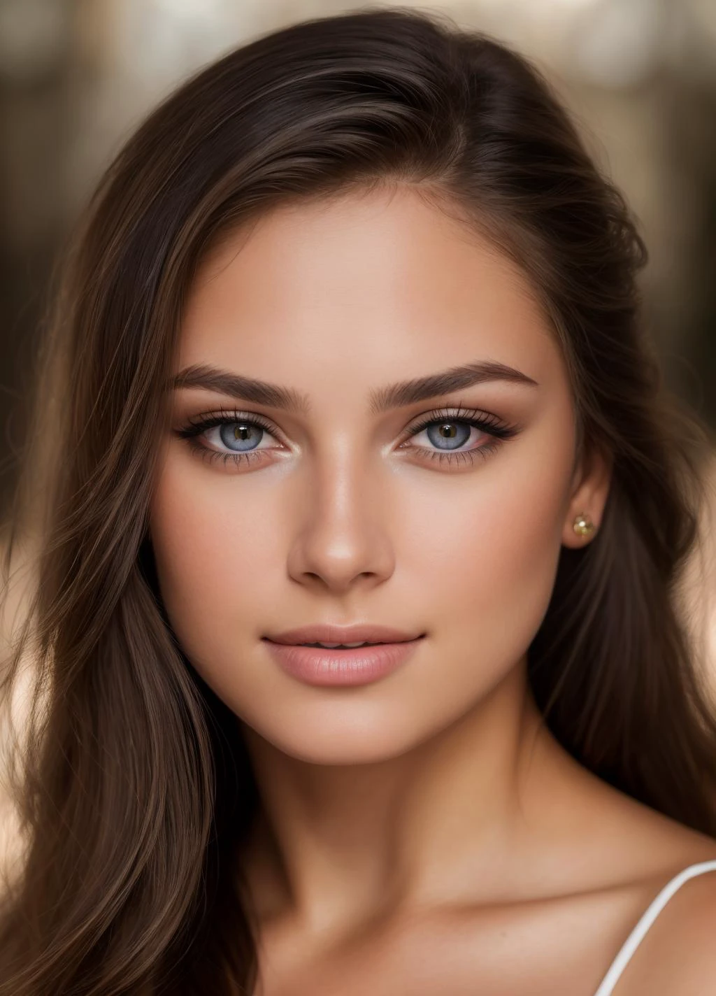 1girl, professional head shot, perfect eyes, highly detailed beautiful expressive eyes, detailed eyes, glamorous hair, perfection gorgeous smile, light makeup, good atmosphere. large depth of field, deep depth of field, , (8k, RAW photo, best quality, depth of field, ultra high res:1.2), intricate, photorealistic, masterpiece, ultra-detailed), crisp, vivid lighting