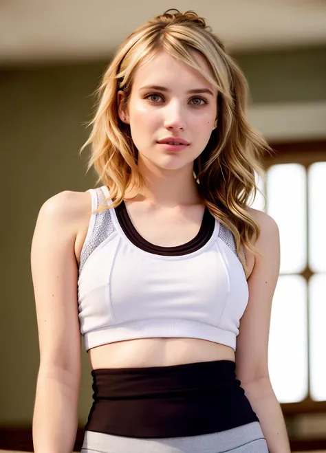 Emma Roberts, Sleeveless Flowy Loose Fit Racerback Yoga Workout Tank Top, sports bra, yoga pants