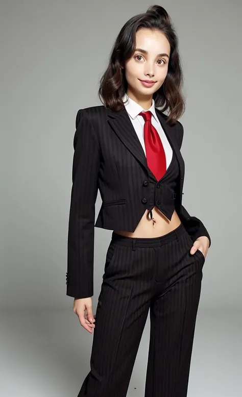 embedding:calypso-mpl-step00001100 wearing long chequered trousers, a waistcoat and black suit jacket with a tie, elegant, face