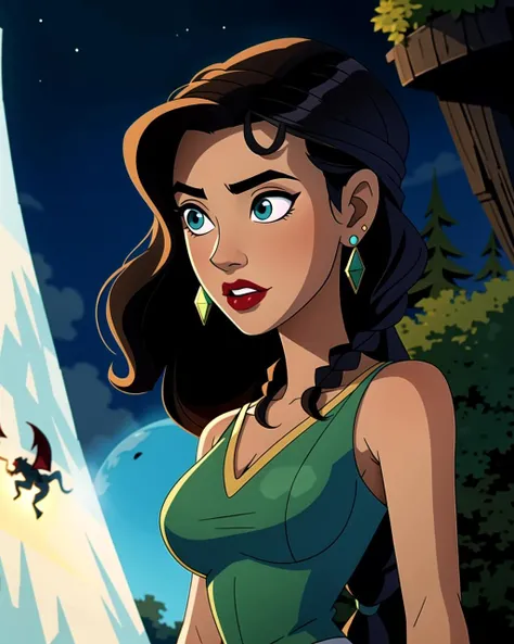 ((masterpiece), best quality, high quality, professional quality, highly detailed, highres, perfect lighting, natural lighting), eldritch, mysterious mothman, Fair Skin, Brunette with long layers and side-swept bangs, orange satin lipstick, A moonlit forest shrouded in mist, with a silhouette lurking in the distance, werewolf, dragon,seamless, interstellar spaceship, A tidally locked planet, with one side always facing its sun and the other perpetually shrouded in darkness., Ice Planet, wraith,Make a stunning, best quality illustration, Goddess of victory, depicted with laurel wreaths and a triumphant pose, Enchantress, Tall, Fit, Triangular Face, Dark Skin, Black Hair, grey-blue Eyes, Straight Nose, Pouty Lips, Sharp Chin, Shoulder-Length Hair, Wavy Hair, Braided Half Up, saggy breasts, Cuff earrings, green metallic lipstick, Engraving, dramatic, Glitch