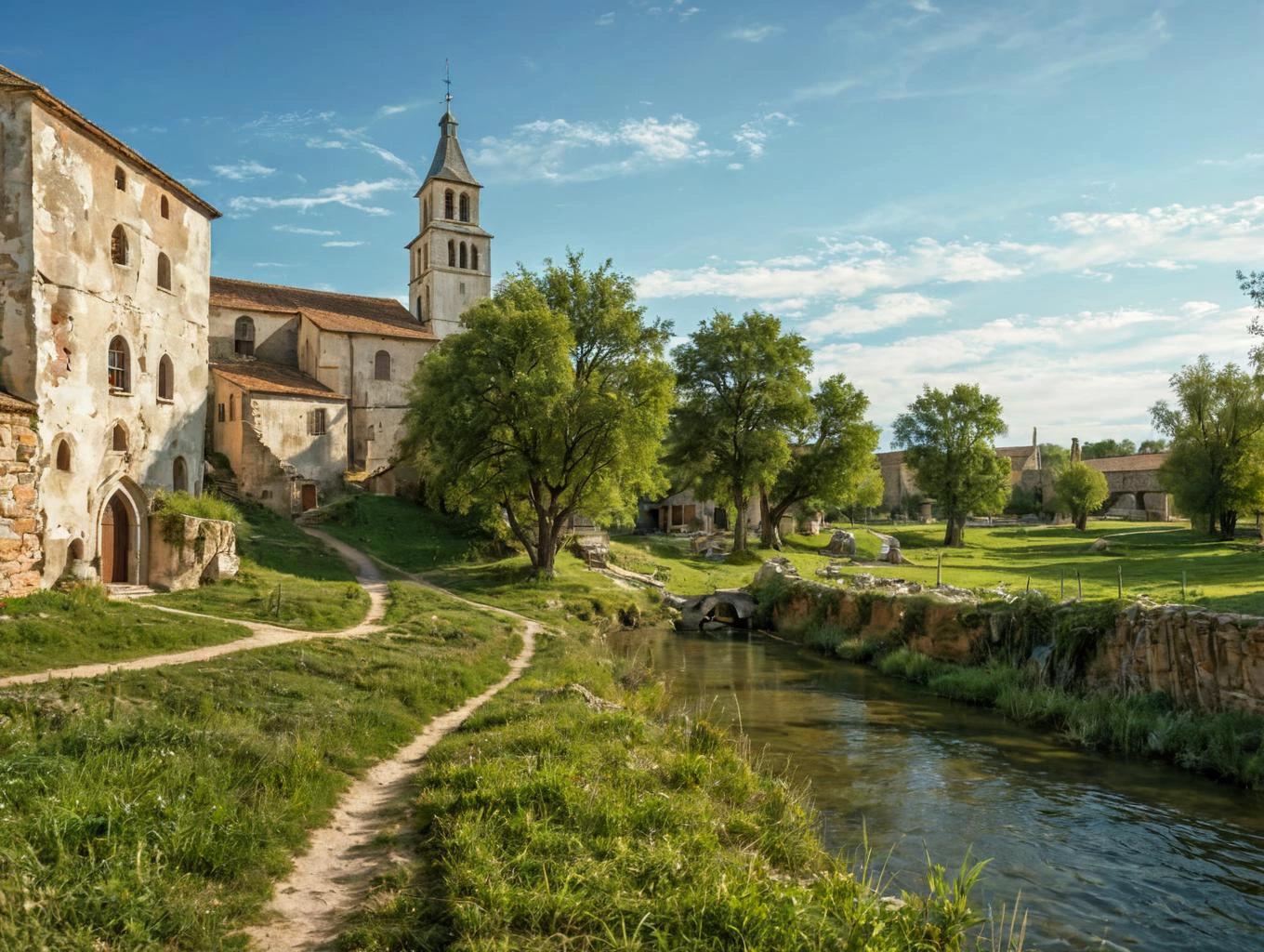 a beautiful medieval landscape with hermit catholic nuns, highly detailed, Painting by Canaletto, masterpiece. ultra details, high quality, high resolution, highly detailed, photorealistic, super resolution, crisp quality, sharpen focus, extremely detailed <lora:Instant_landscaper_XL:0.7>