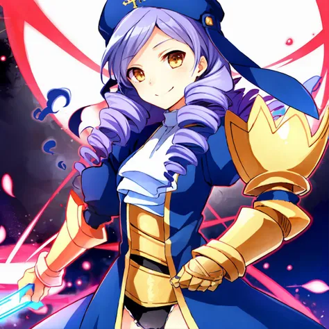 dlanor, 1girl, gauntlet, standing, smile, energy blade  <lora:dlanor-000002:0.7>