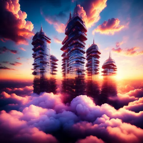 (cloudtowers style:1) a very tall building in the middle of some clouds <lora:djzCloudTowersV21:1>