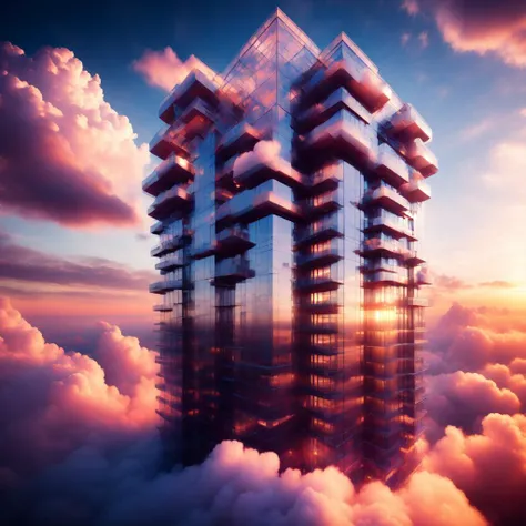 (cloudtowers style:1) a very tall building in the middle of some clouds