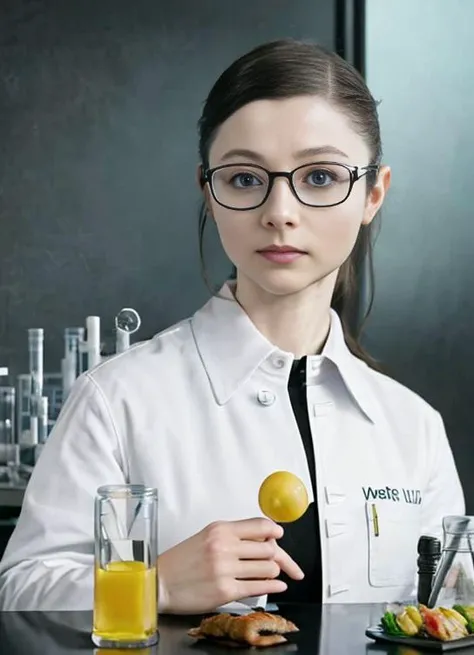 realistic portrait of (( <lora:thomckenzie-000002:1>  as female scientist)) in a laboratory wearing  glasses, unreal engine 5 render art by range murata trending on deviantart pinterest detailed realistic hd 8k high resolution texture details natural background hypermaximalist extreme illustration cinematic post-processing ultra simplified design no text composition rule out chromatic aberration vivid colors octane photorealism modern supernatural genre painting with many characters that are made from sushi rice cubes sitting at an assembly line eating lunch featured on DeviantArt's website Unreal Engine 4K HD wallpaper digital Art Emoji collection